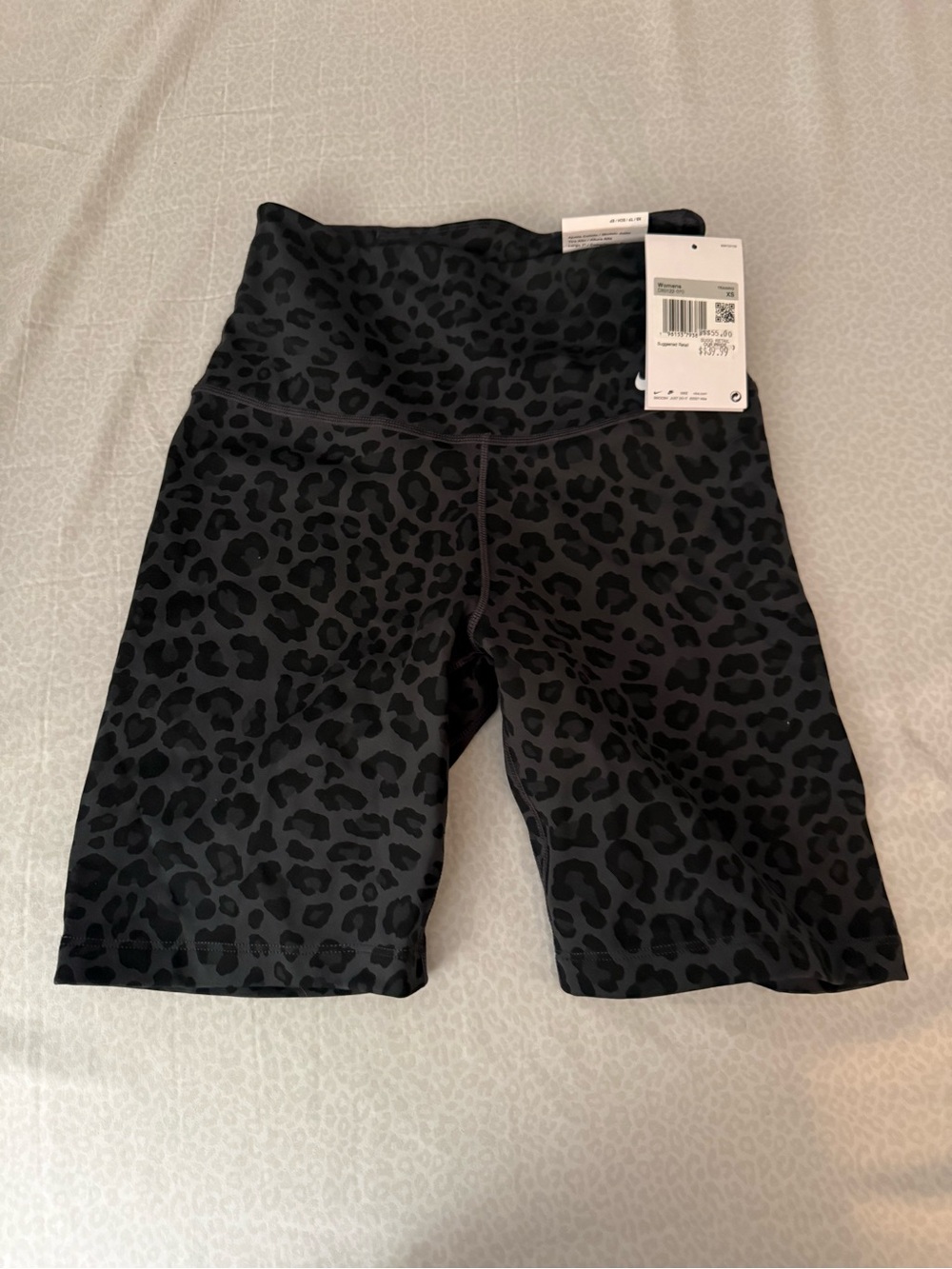 Women’s High-Waist Leopard Print Bike Shorts - Black